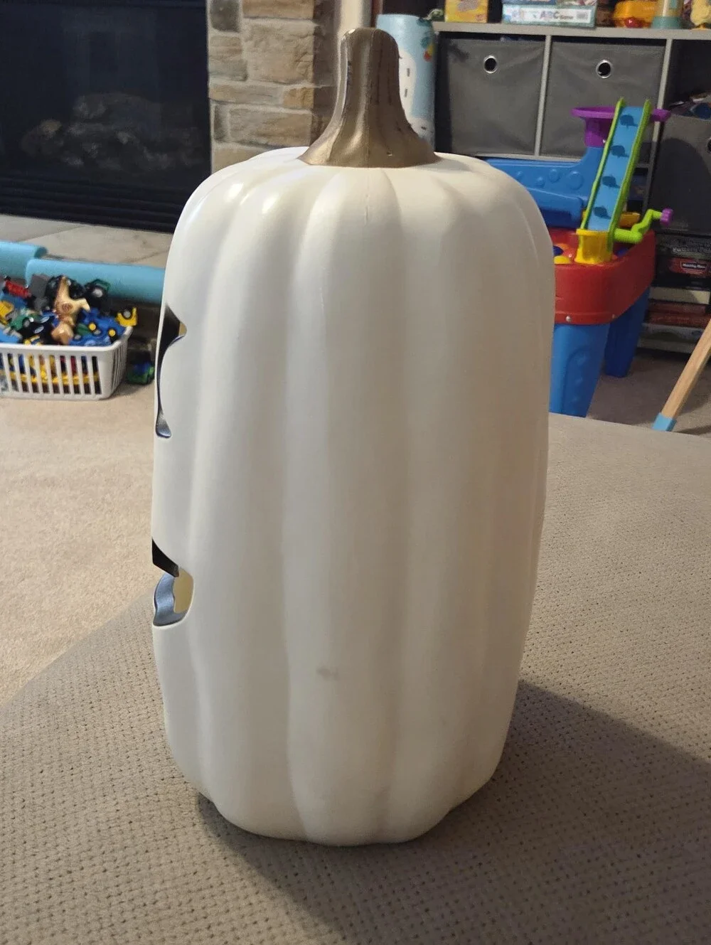 White Light up Pumpkin with Timer. Decorative Prop - Halloween Fall Decor.